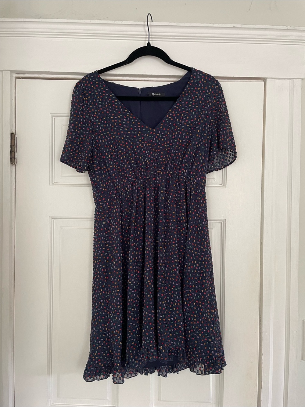 Madewell Navy Floral V-Neck Short Sleeve Dress- Size 2